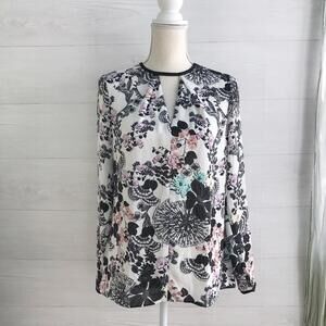 Warehouse - Black floral long sleeve chiffon blouse, US 6